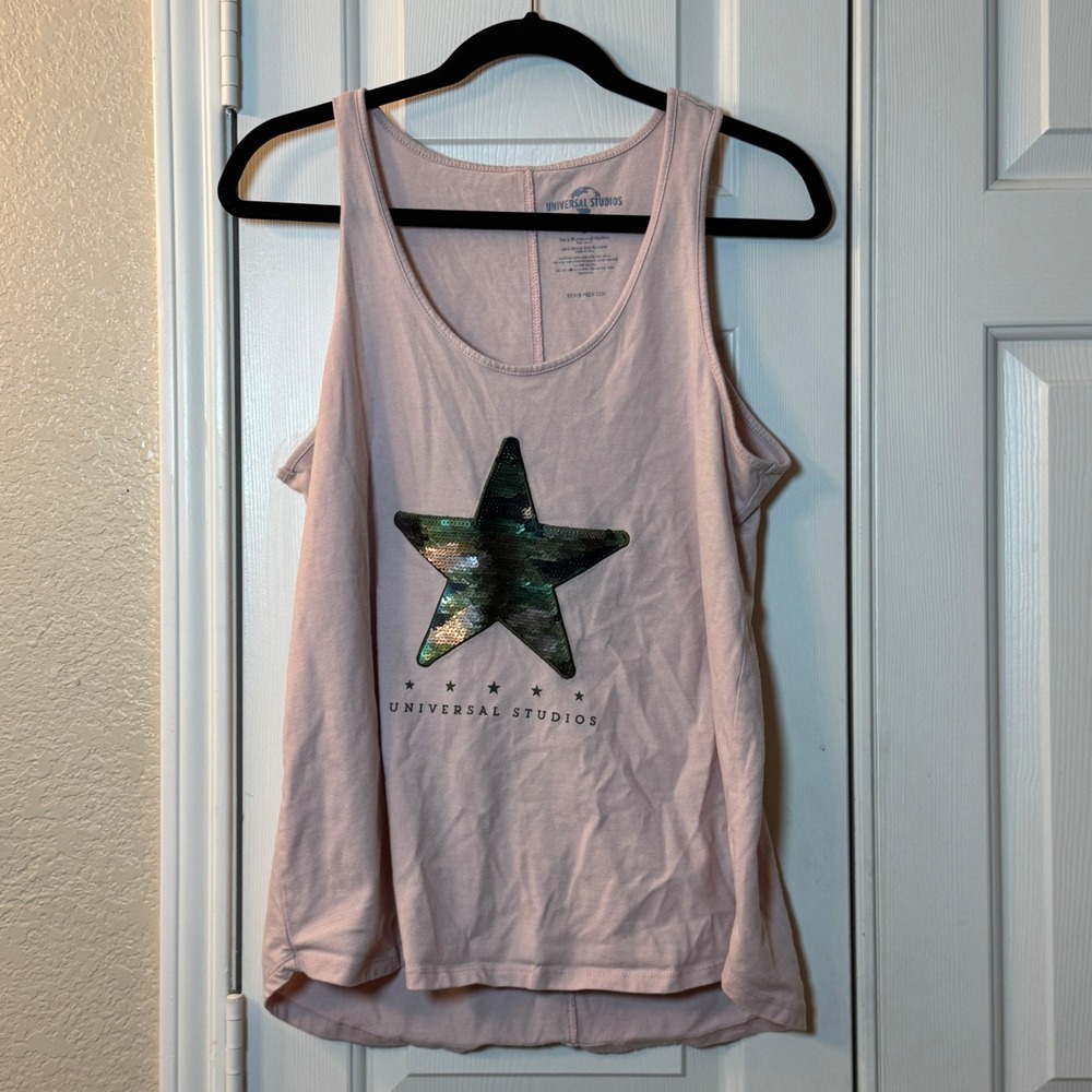 Universal Studios Pink Tank Top with Camo Sequence Star Women's‎ Size Large